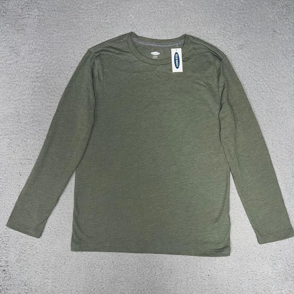 NWT Old Navy Shirt Youth Size L (10-12) Olive Heather Long Sleeve Crew Neck Tee